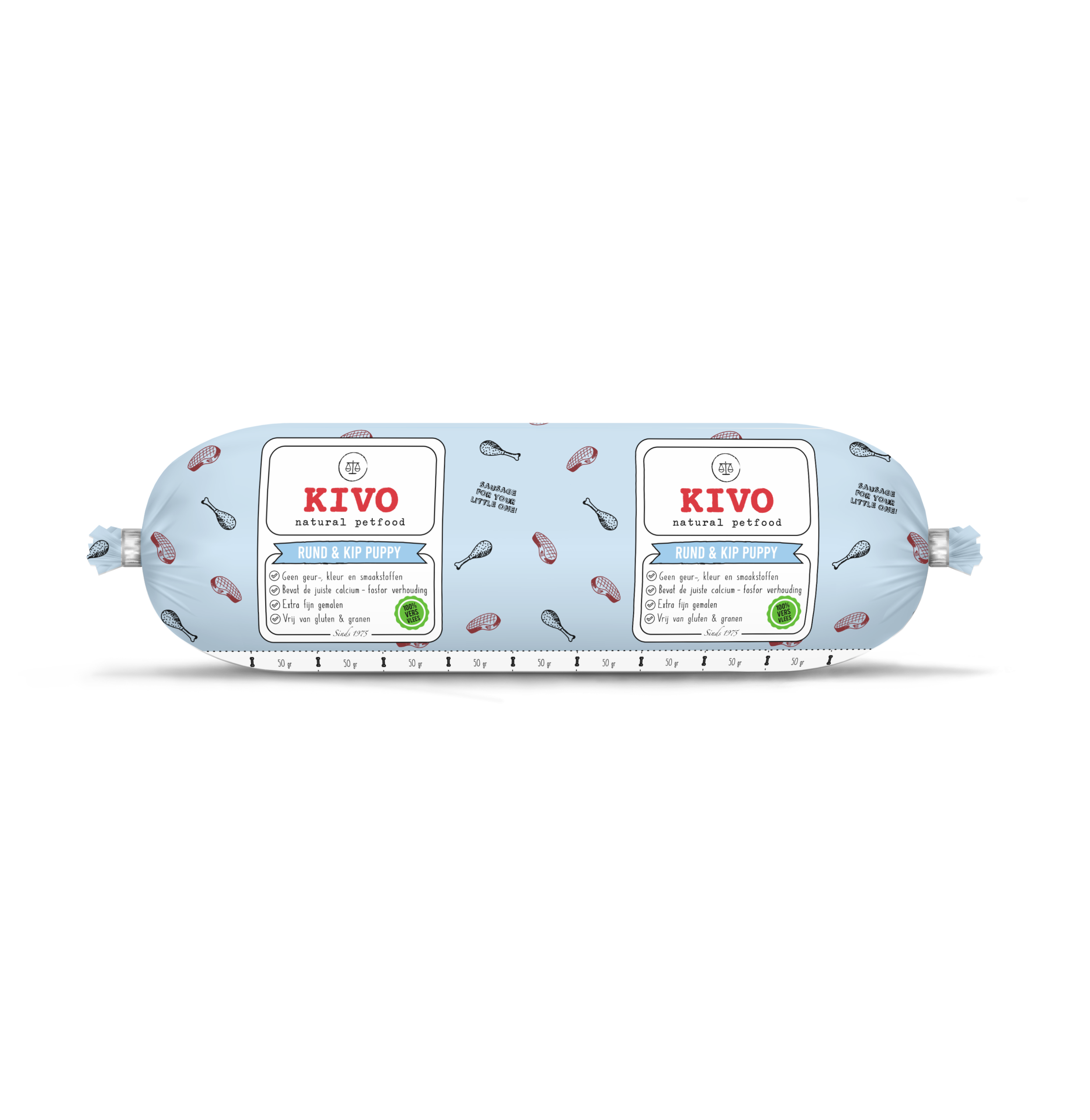 Kivo puppy Rund en Kip compleet 500 gram. Vers vlees voor jouw hond