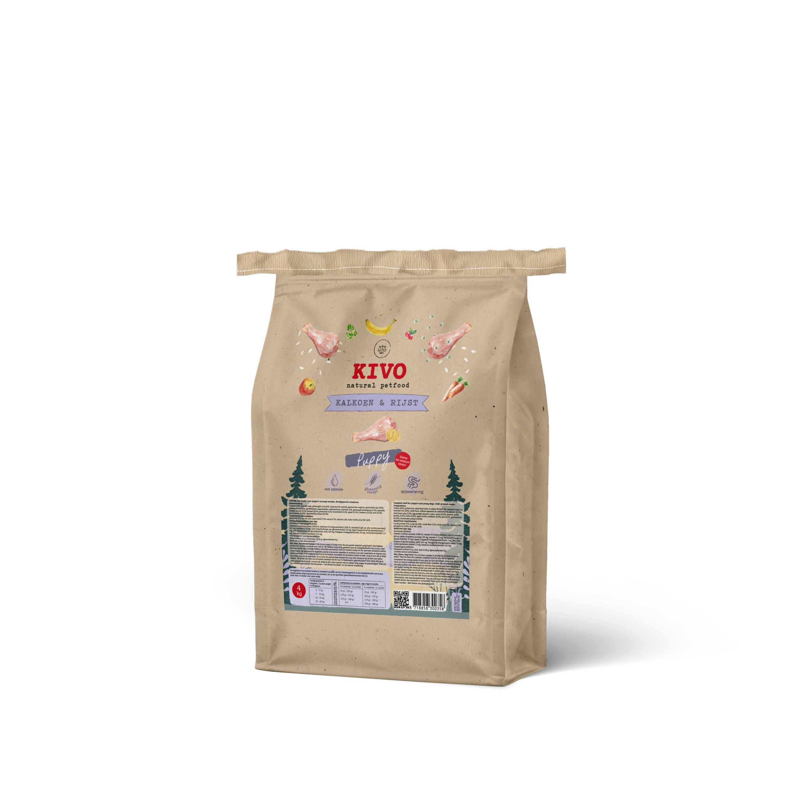 Kivo puppy kalkoen & rijst 4 kg brok