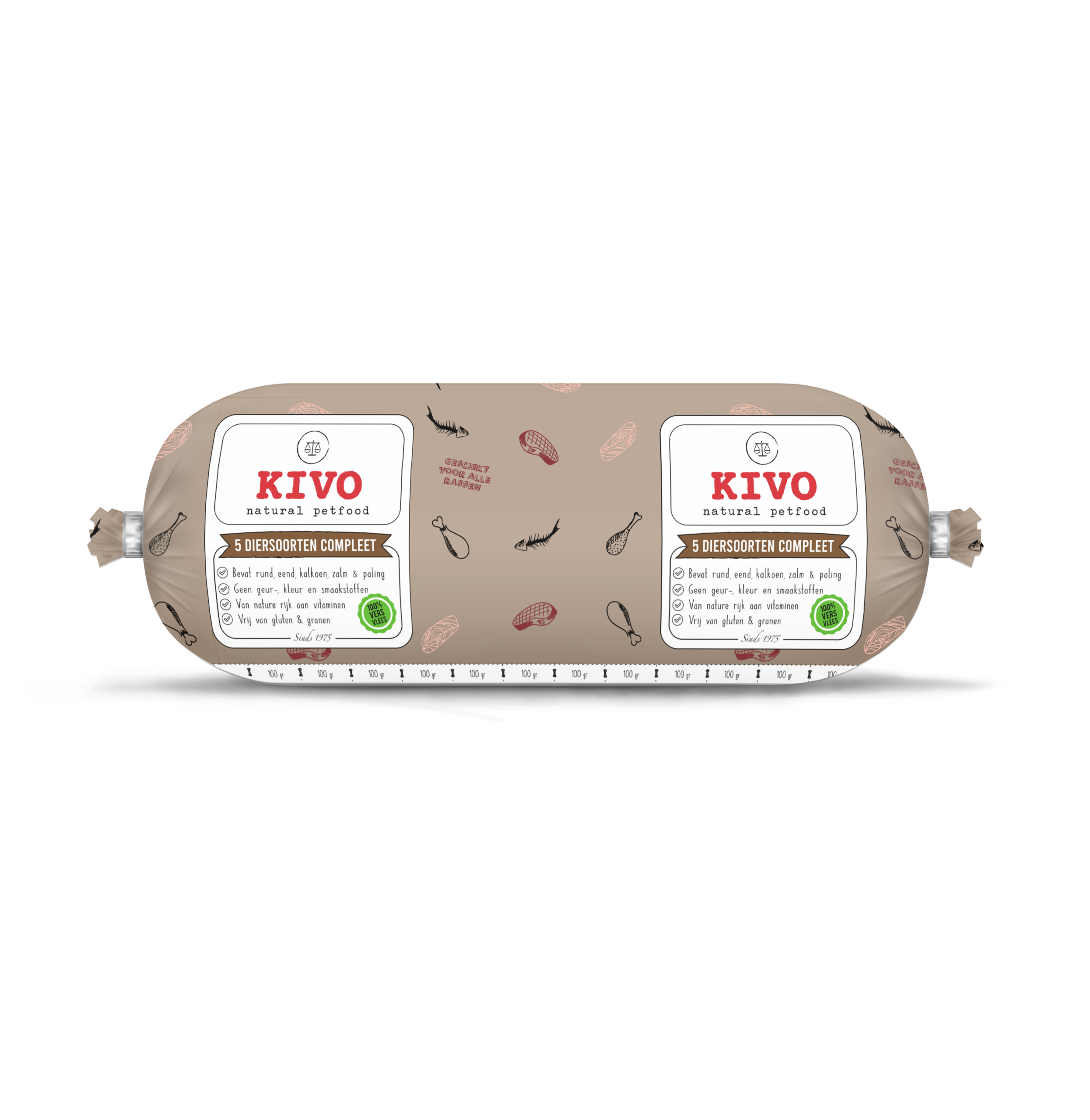 Kivo 5 Diersoorten compleet mix 1000 gram. Vers vlees voor jouw hond