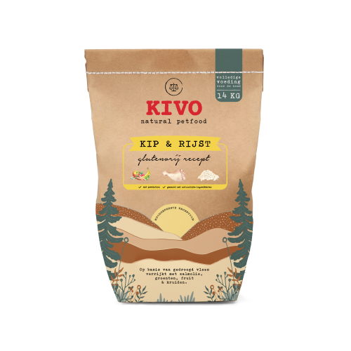 kivo kip & rijst 14 kilo. Brokken voor de volwassen hond