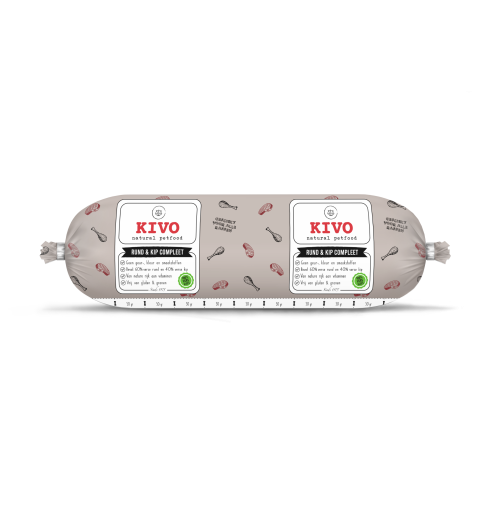 Kivo Rund en Kip compleet 500 gram. Vers vlees voor jouw kleine hond