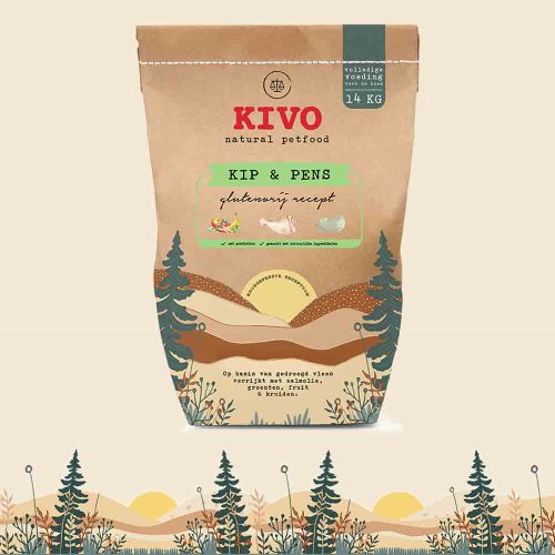 Kivo Kip en pens glutenvrij geperste brok 14 kg en 4kg