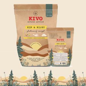 Kivo Kip en rijst glutenvrij geperste brok 14 kg en 4kg