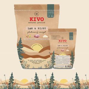 Kivo Lam en rijst glutenvrij geperste brok 14 kg en 4kg
