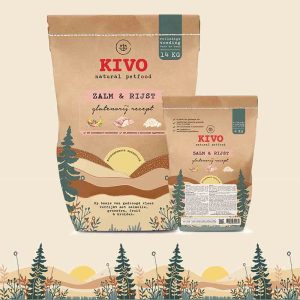 Kivo Zalm en rijst glutenvrij geperste brok 14 kg en 4kg