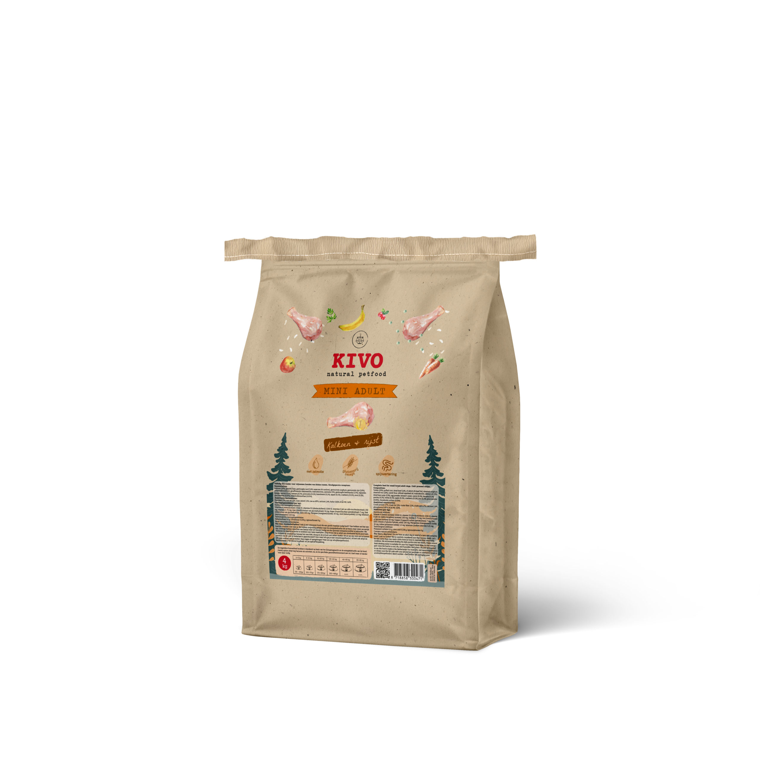 Kivo mini adult kalkoen & rijst 4 kg brok